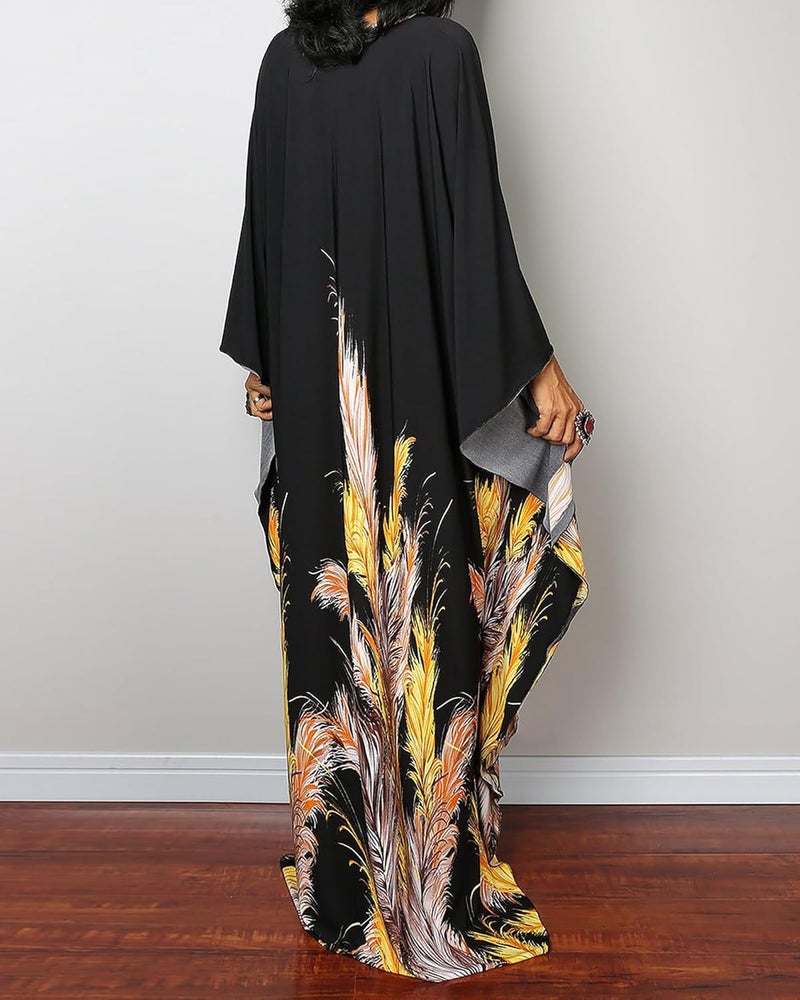 Bsubseach Women Ethnic Print Kaftan Beach Dress Plus Size Swimsuit Cover Up - Image 5